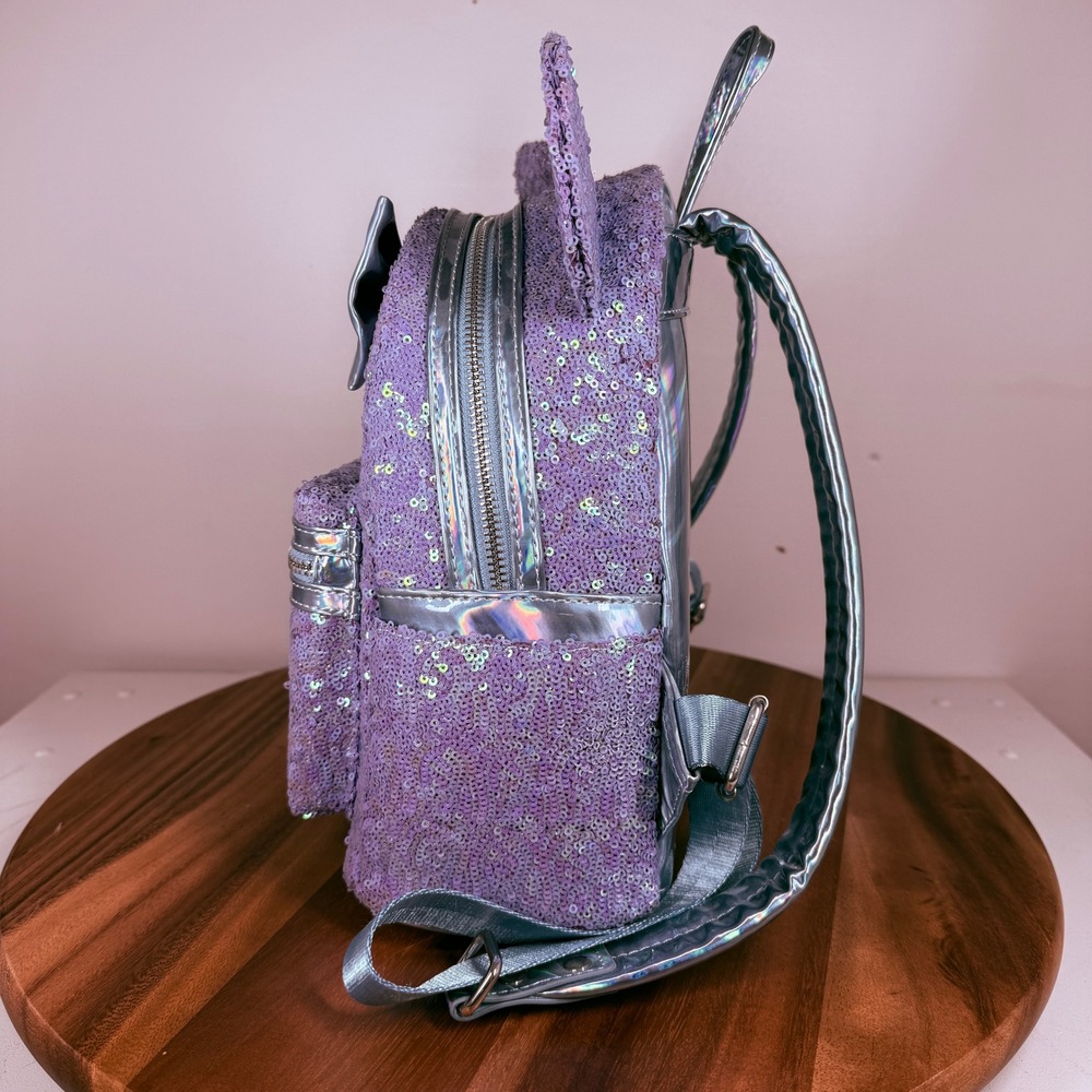 Loungefly Disney Minnie Mouse Lavender Purple Sequin Mini Backpack Bow 2022 - Picture 5 of 11